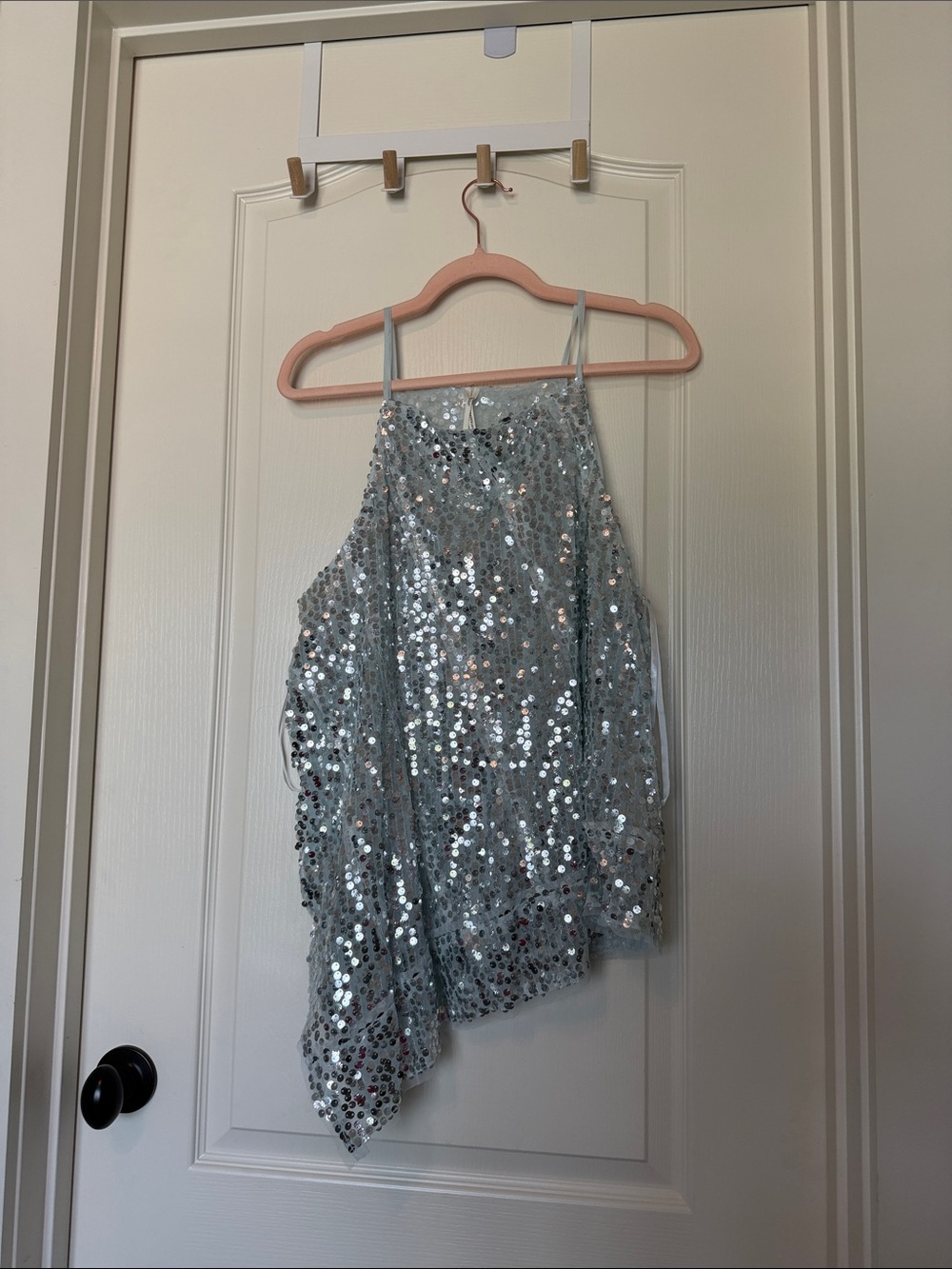Sequin Halter Tank Top - Silver